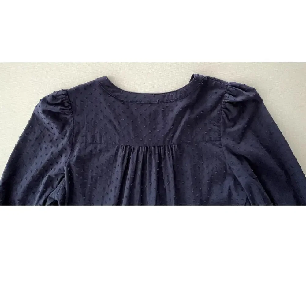 Pomander Place Sz M Kenzo Dress Navy Cotton Swiss Dot Summer Casual Breezy Comfy - Picture 12 of 15